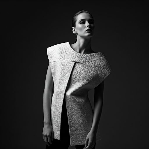High fashion model in architectural structured clothing