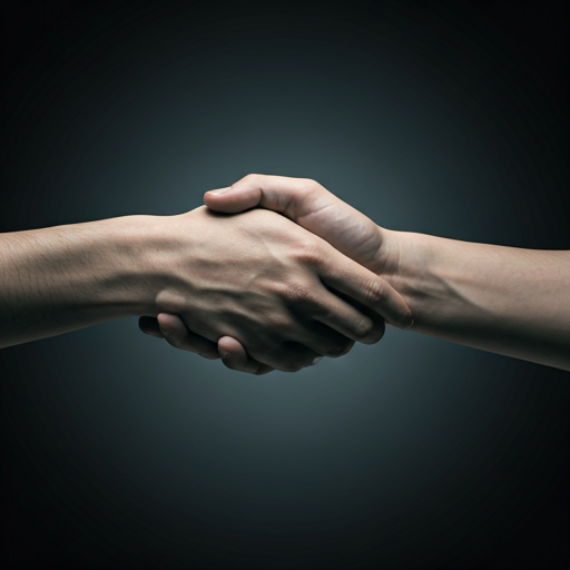 Two hands meeting in gesture of support
